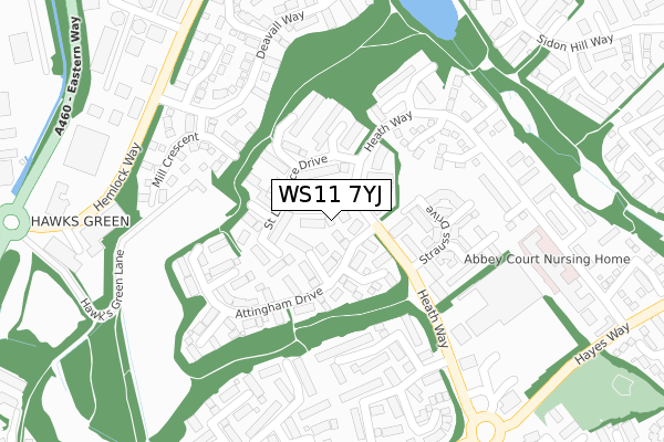 WS11 7YJ map - large scale - OS Open Zoomstack (Ordnance Survey)