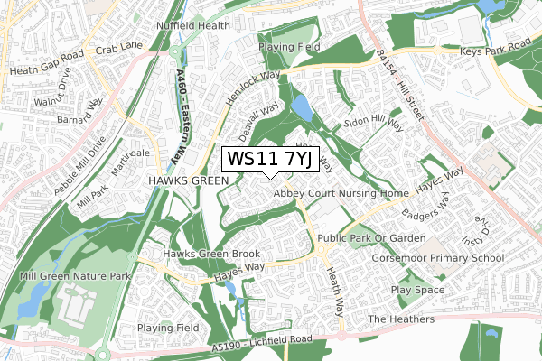 WS11 7YJ map - small scale - OS Open Zoomstack (Ordnance Survey)