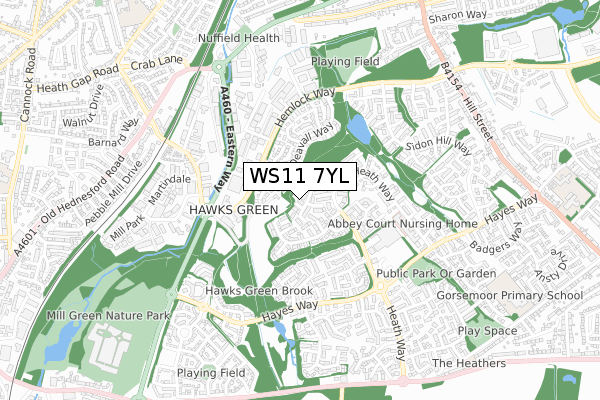 WS11 7YL map - small scale - OS Open Zoomstack (Ordnance Survey)