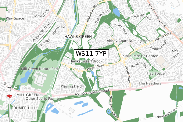 WS11 7YP map - small scale - OS Open Zoomstack (Ordnance Survey)