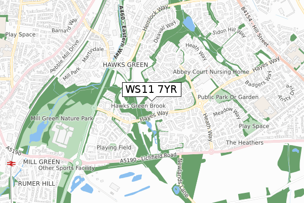 WS11 7YR map - small scale - OS Open Zoomstack (Ordnance Survey)