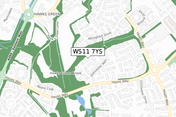 WS11 7YS map - large scale - OS Open Zoomstack (Ordnance Survey)