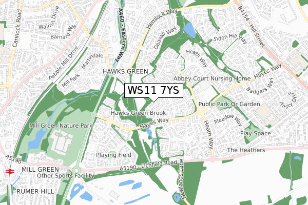 WS11 7YS map - small scale - OS Open Zoomstack (Ordnance Survey)