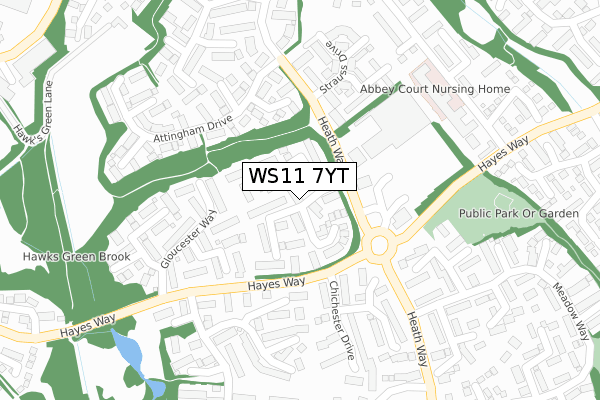 WS11 7YT map - large scale - OS Open Zoomstack (Ordnance Survey)