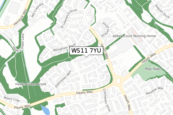 WS11 7YU map - large scale - OS Open Zoomstack (Ordnance Survey)