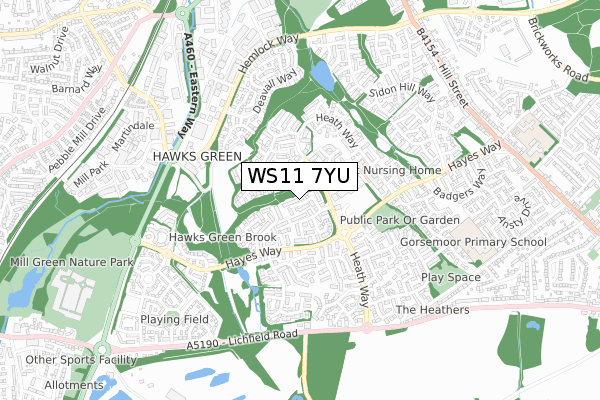 WS11 7YU map - small scale - OS Open Zoomstack (Ordnance Survey)