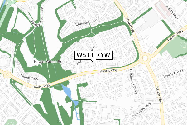 WS11 7YW map - large scale - OS Open Zoomstack (Ordnance Survey)