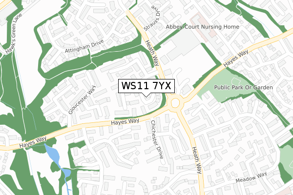 WS11 7YX map - large scale - OS Open Zoomstack (Ordnance Survey)