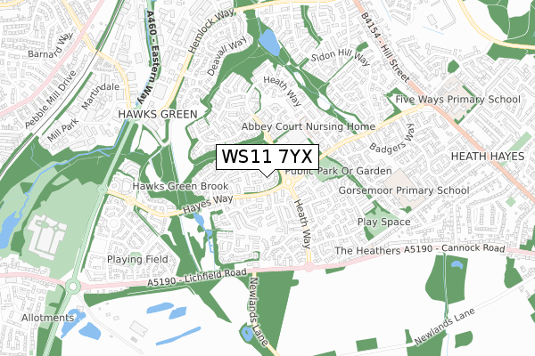 WS11 7YX map - small scale - OS Open Zoomstack (Ordnance Survey)