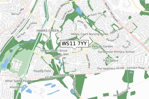 WS11 7YY map - small scale - OS Open Zoomstack (Ordnance Survey)