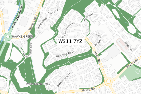 WS11 7YZ map - large scale - OS Open Zoomstack (Ordnance Survey)