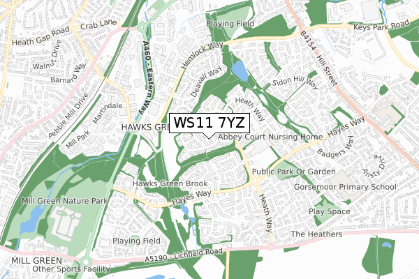 WS11 7YZ map - small scale - OS Open Zoomstack (Ordnance Survey)