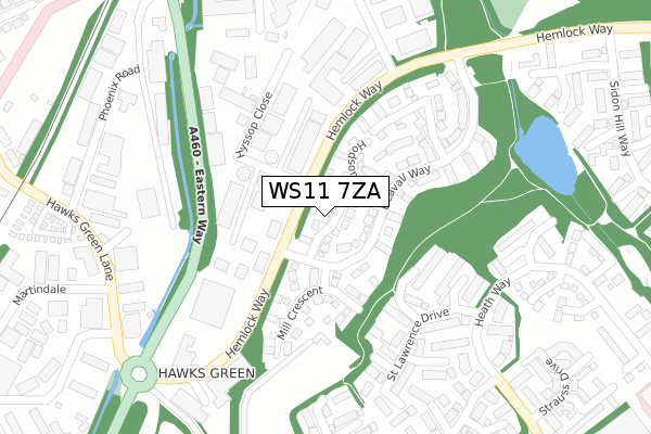 WS11 7ZA map - large scale - OS Open Zoomstack (Ordnance Survey)