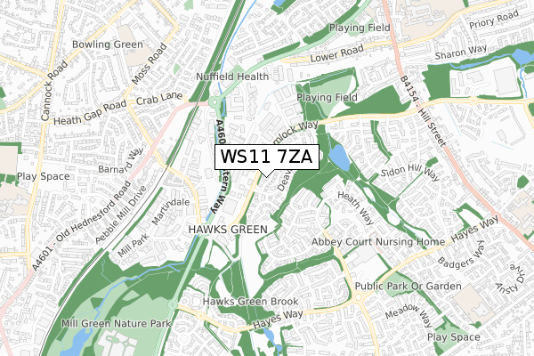 WS11 7ZA map - small scale - OS Open Zoomstack (Ordnance Survey)