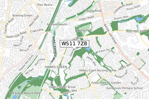 WS11 7ZB map - small scale - OS Open Zoomstack (Ordnance Survey)