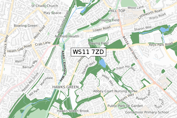 WS11 7ZD map - small scale - OS Open Zoomstack (Ordnance Survey)