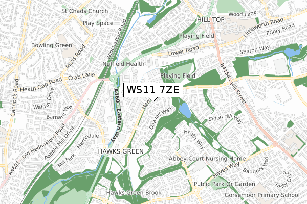WS11 7ZE map - small scale - OS Open Zoomstack (Ordnance Survey)