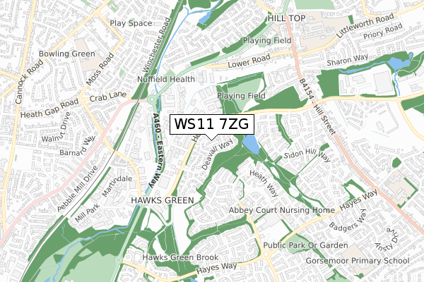 WS11 7ZG map - small scale - OS Open Zoomstack (Ordnance Survey)