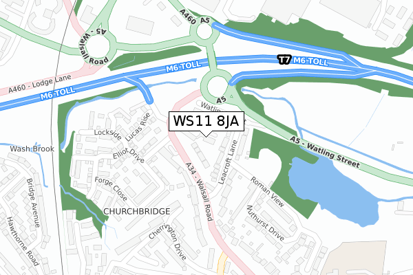 WS11 8JA map - large scale - OS Open Zoomstack (Ordnance Survey)