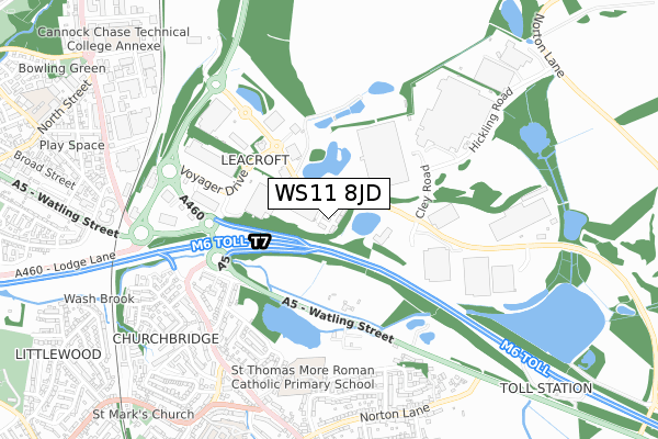 WS11 8JD map - small scale - OS Open Zoomstack (Ordnance Survey)