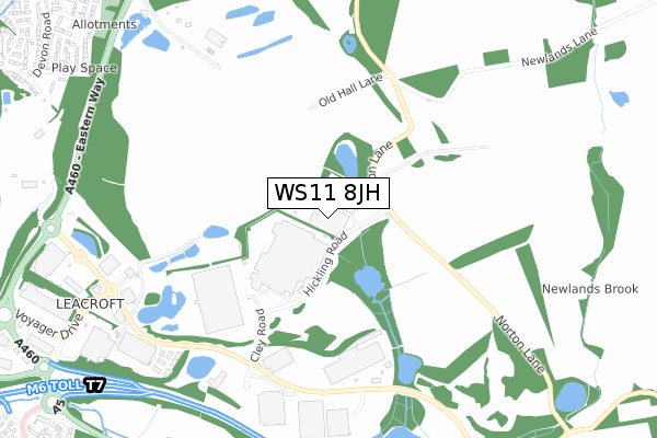 WS11 8JH map - small scale - OS Open Zoomstack (Ordnance Survey)