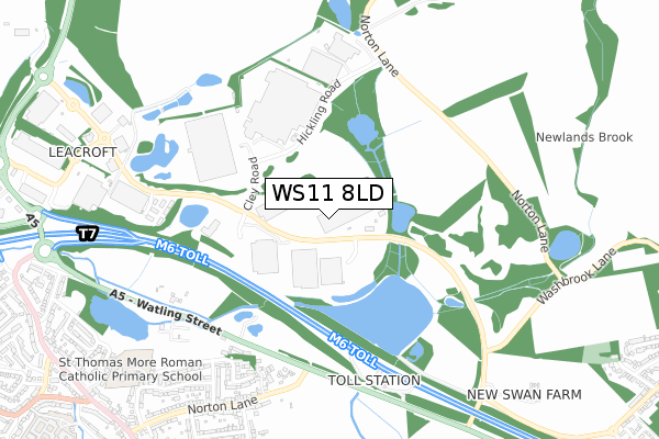 WS11 8LD map - small scale - OS Open Zoomstack (Ordnance Survey)