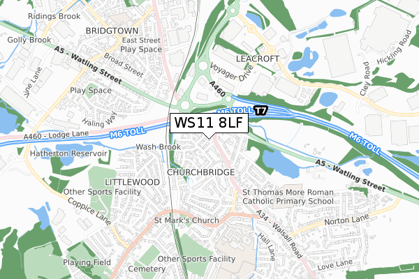 WS11 8LF map - small scale - OS Open Zoomstack (Ordnance Survey)