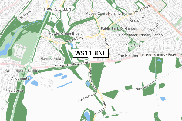 WS11 8NL map - small scale - OS Open Zoomstack (Ordnance Survey)