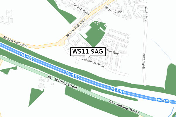 WS11 9AG map - large scale - OS Open Zoomstack (Ordnance Survey)