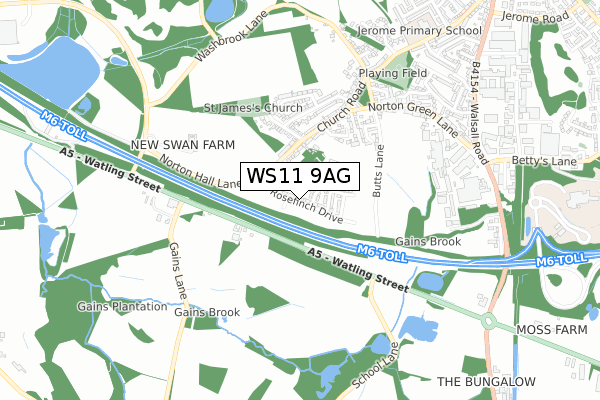 WS11 9AG map - small scale - OS Open Zoomstack (Ordnance Survey)