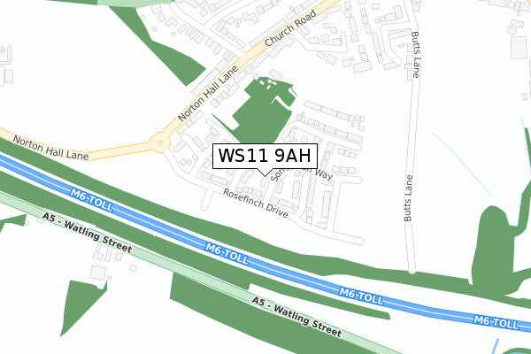 WS11 9AH map - large scale - OS Open Zoomstack (Ordnance Survey)