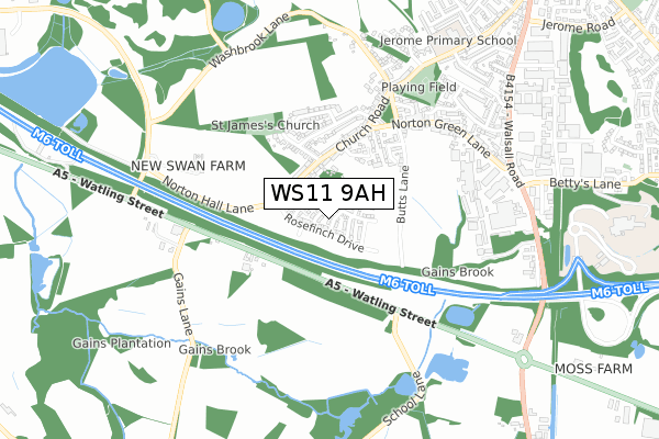 WS11 9AH map - small scale - OS Open Zoomstack (Ordnance Survey) WS11 9AH map - small scale - OS Open Zoomstack (Ordnance Survey)