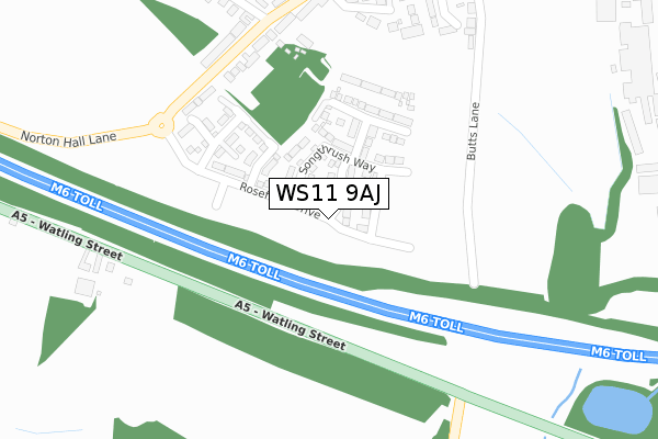 WS11 9AJ map - large scale - OS Open Zoomstack (Ordnance Survey)