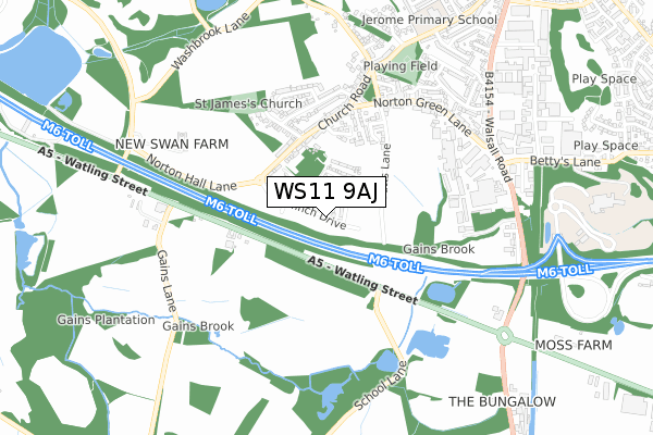 WS11 9AJ map - small scale - OS Open Zoomstack (Ordnance Survey)
