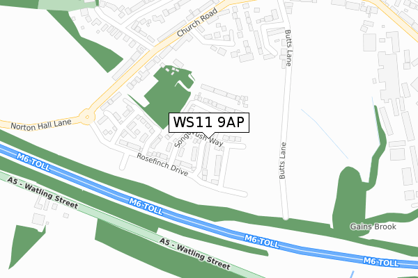 WS11 9AP map - large scale - OS Open Zoomstack (Ordnance Survey)