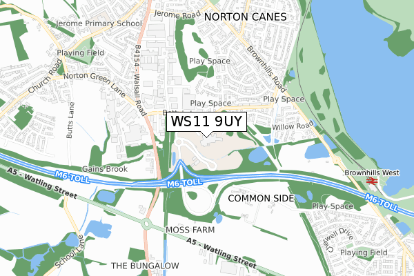 WS11 9UY map - small scale - OS Open Zoomstack (Ordnance Survey)