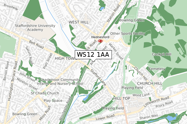 WS12 1AA map - small scale - OS Open Zoomstack (Ordnance Survey)