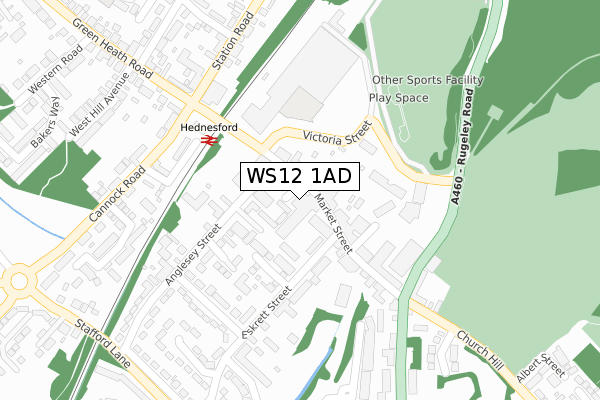 WS12 1AD map - large scale - OS Open Zoomstack (Ordnance Survey)