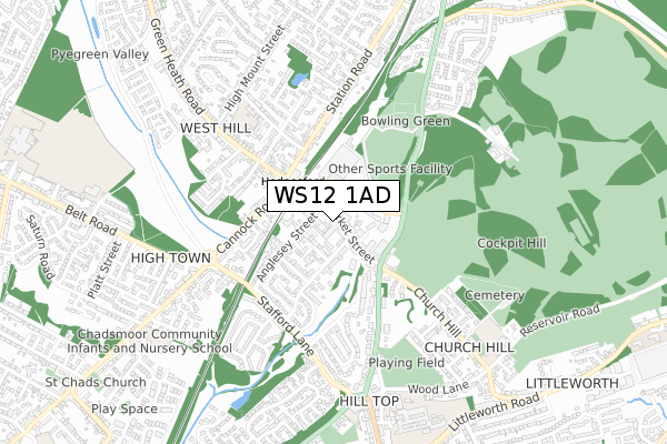 WS12 1AD map - small scale - OS Open Zoomstack (Ordnance Survey)