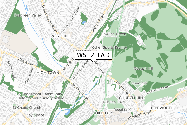 WS12 1AD map - small scale - OS Open Zoomstack (Ordnance Survey) WS12 1AD map - small scale - OS Open Zoomstack (Ordnance Survey)