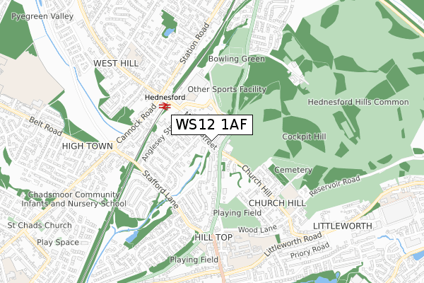 WS12 1AF map - small scale - OS Open Zoomstack (Ordnance Survey)