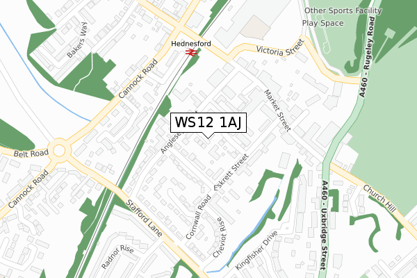 WS12 1AJ map - large scale - OS Open Zoomstack (Ordnance Survey)