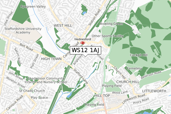 WS12 1AJ map - small scale - OS Open Zoomstack (Ordnance Survey) WS12 1AJ map - small scale - OS Open Zoomstack (Ordnance Survey)