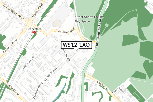 WS12 1AQ map - large scale - OS Open Zoomstack (Ordnance Survey)