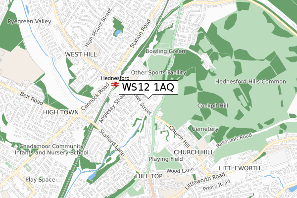 WS12 1AQ map - small scale - OS Open Zoomstack (Ordnance Survey)