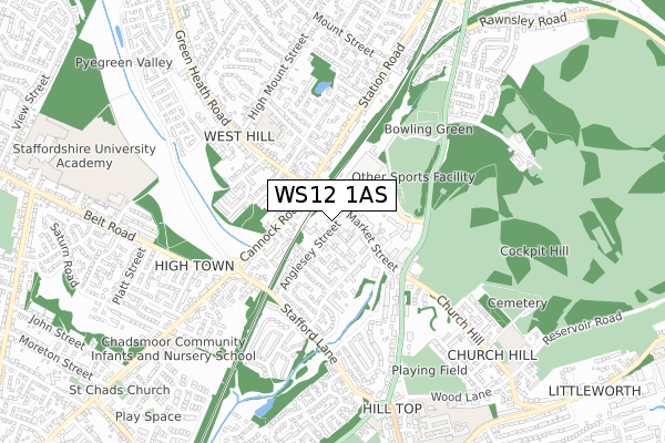 WS12 1AS map - small scale - OS Open Zoomstack (Ordnance Survey)