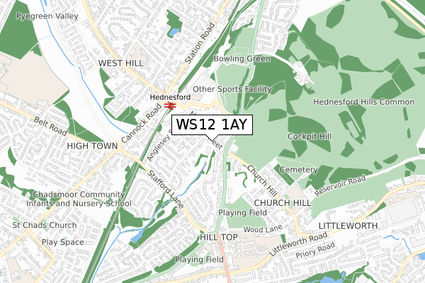 WS12 1AY map - small scale - OS Open Zoomstack (Ordnance Survey)