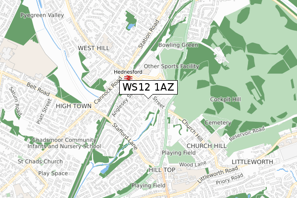 WS12 1AZ map - small scale - OS Open Zoomstack (Ordnance Survey)