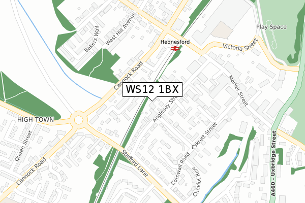 WS12 1BX map - large scale - OS Open Zoomstack (Ordnance Survey)