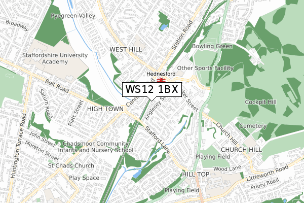 WS12 1BX map - small scale - OS Open Zoomstack (Ordnance Survey)